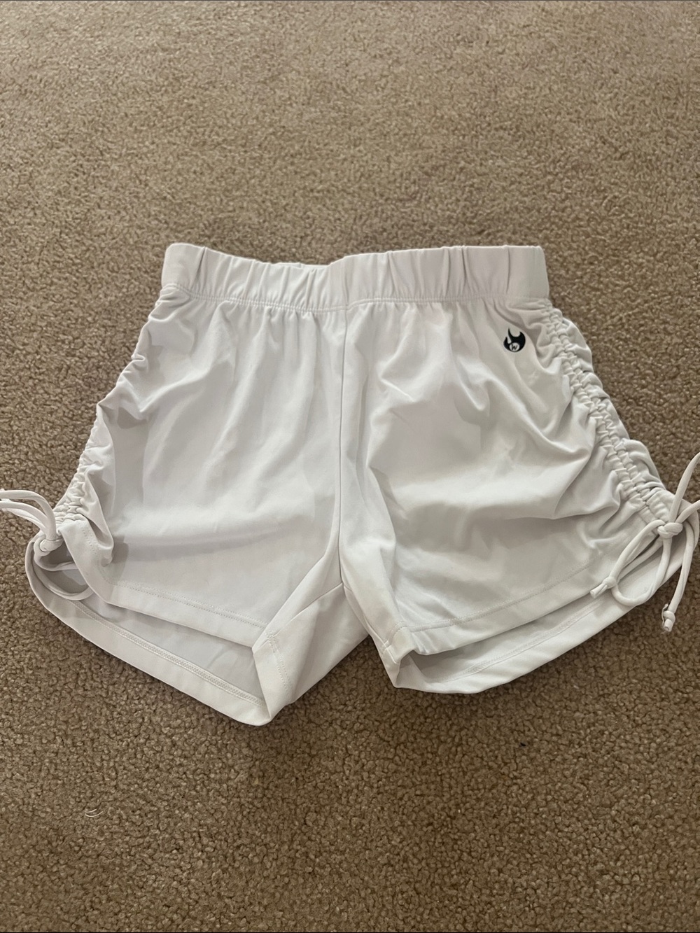 Kids White Athletic Drawstring Side-Ruched Shorts